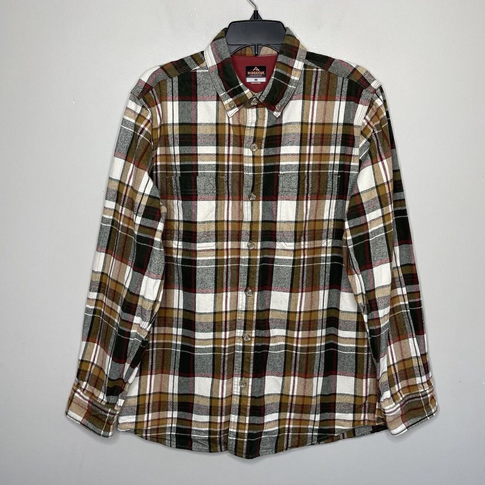 RIDGECUT Toughwear Shirt Men Medium M Button-Down Heavyweight Flannel Plaid Work